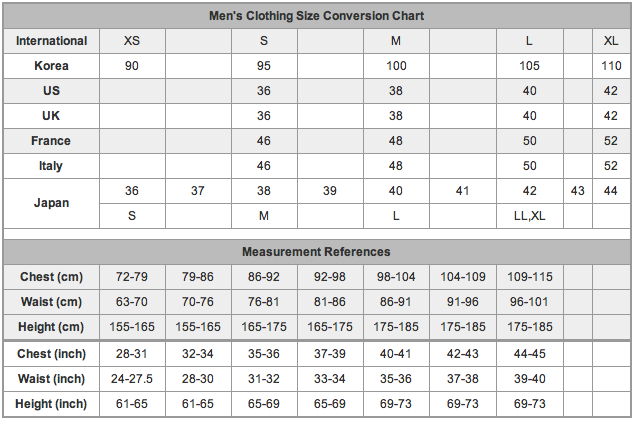 Men's clothing uk sizes chart big
