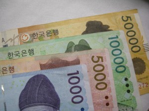 Korean Currecny 1,000 won, 5,000 won, 10,000 won and 50,000 won